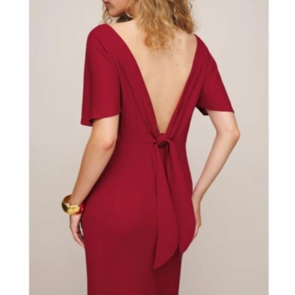 Reformation Lassie Cowl Neck Flutter Sleeve Tie Back Maxi Dress Red Size 10 - Picture 6 of 13